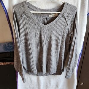 Gray Ribbed Long Sleeve Sweater Lucky Brand
